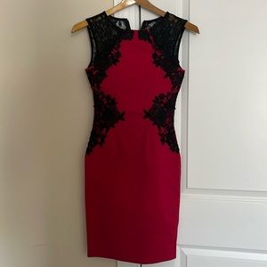 Black lace and red mini dress